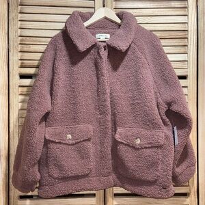 O'Neill Makenna Solid Pile Fleece Jacket Mauve NWT Large Sherpa Shacket